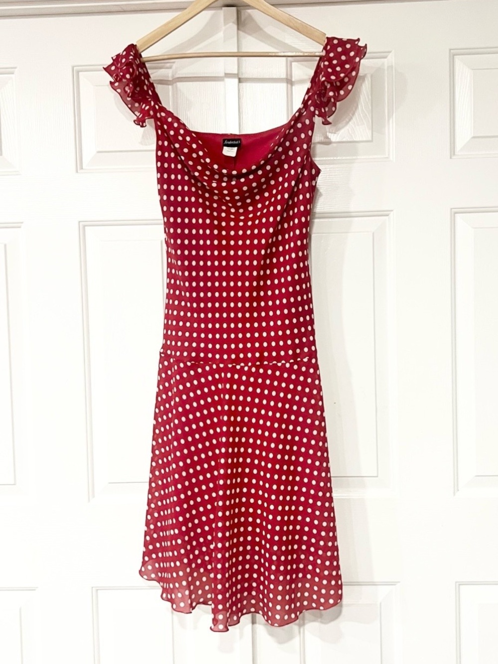 Frederick's of Hollywood Red Polka Dot Vintage Dress with Ruffle Sleeves